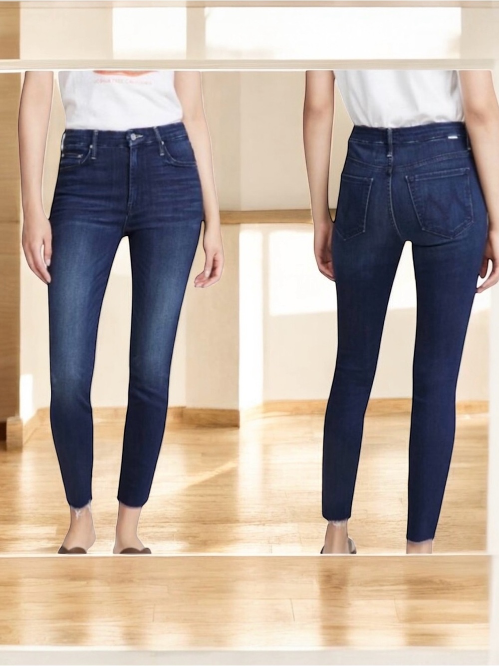 MOTHER High Waist Looker Ankle Fray Jeans Night Owl